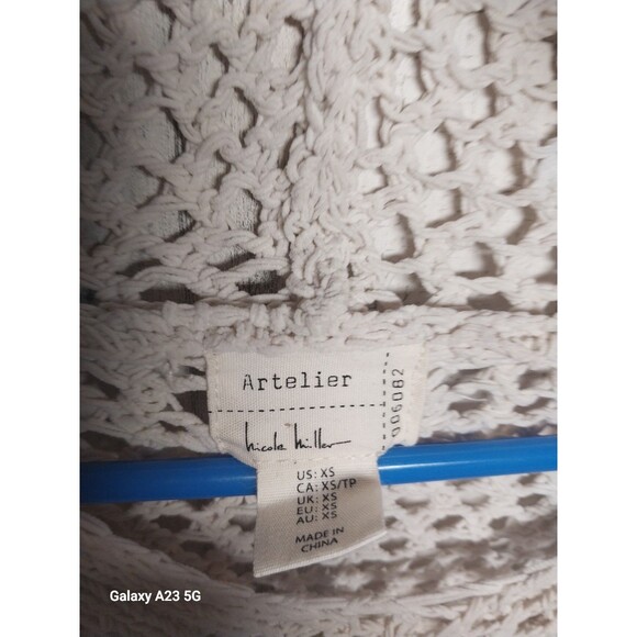 Artelier Nicole Miller Beige Open-Knit Hooded Sweater Boho Sz XS - Picture 4 of 8